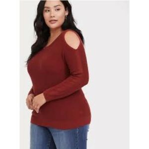 Torrid Brick Red Rust Colored Cold Shoulder Sweater Size 3